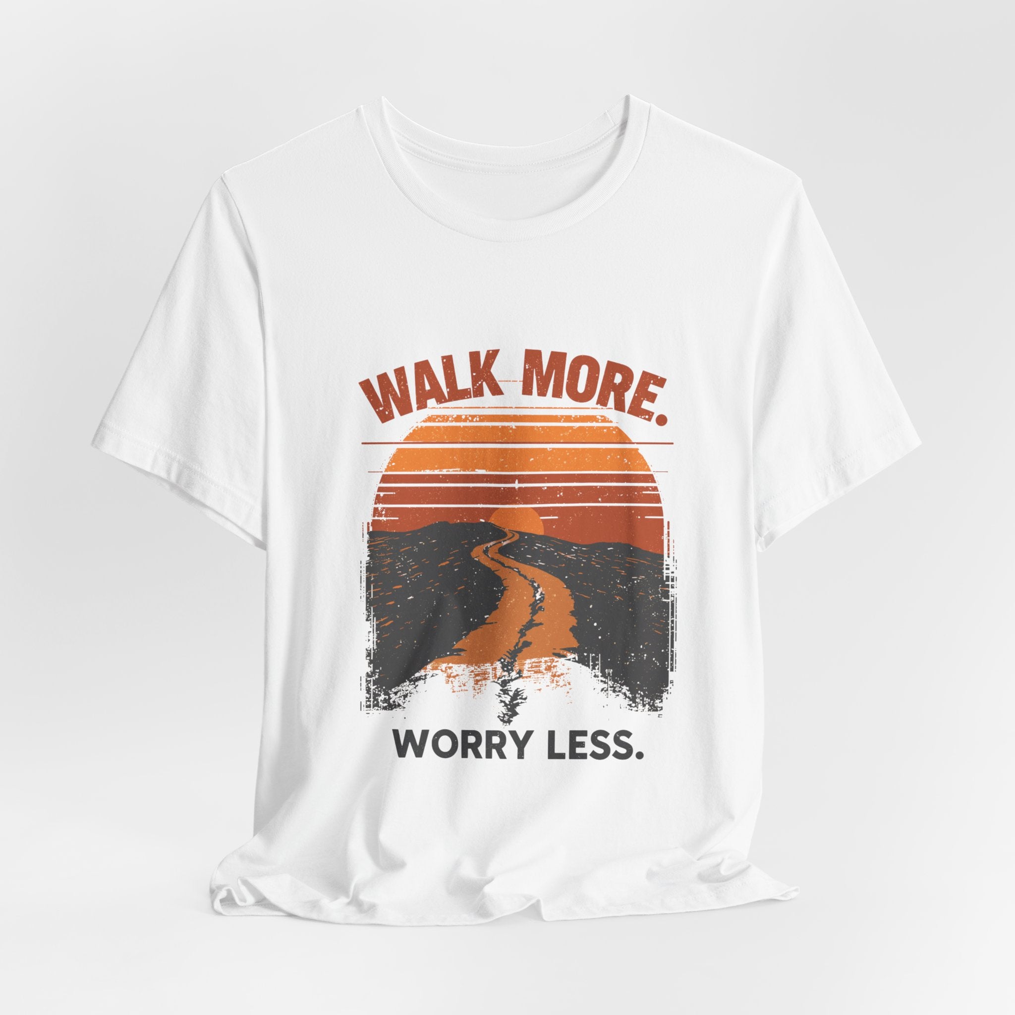 Walk More Worry Less Tee | Retro Sunset Road Graphic T-Shirt