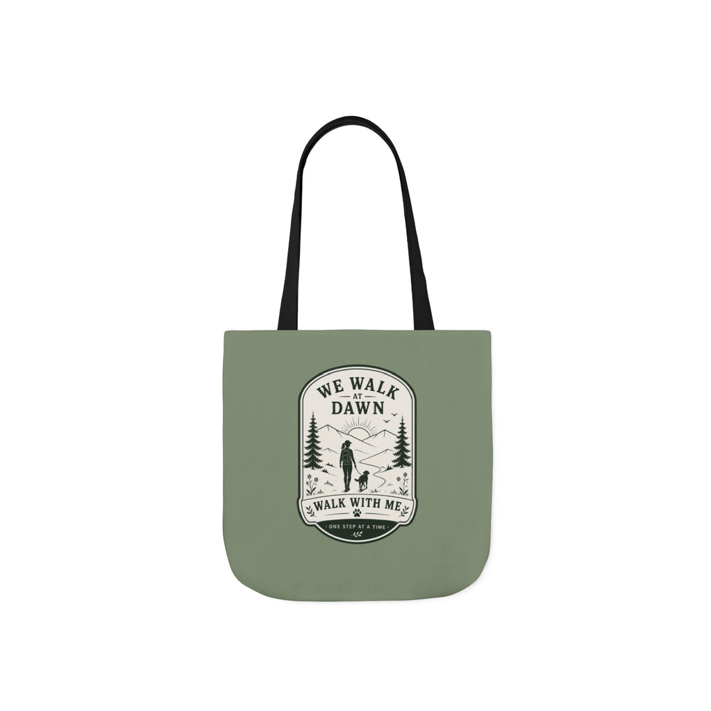 Tote Bag — 'We Walk at Dawn' Hiking Canvas Tote, Nature Patch Design