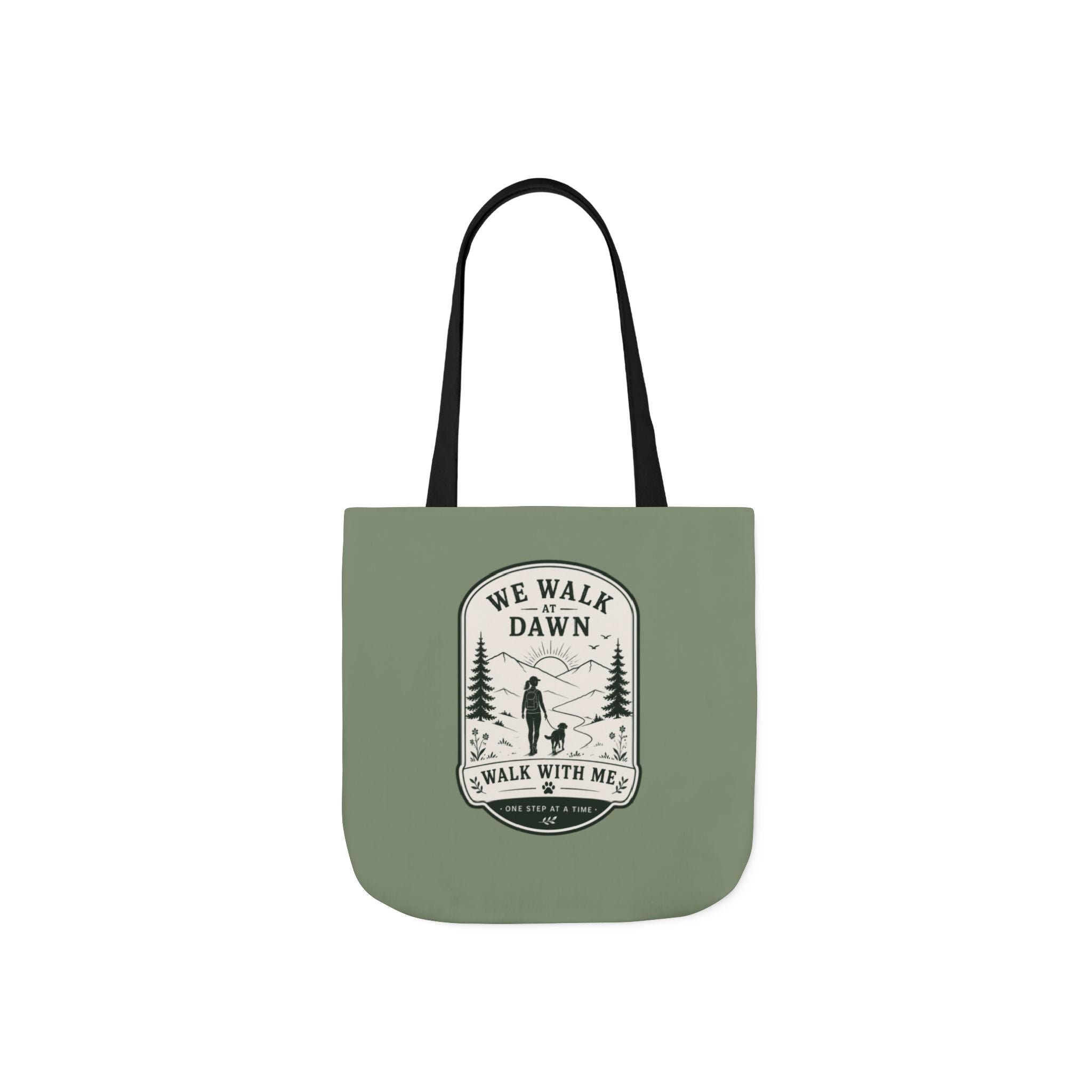 Tote Bag — 'We Walk at Dawn' Hiking Canvas Tote, Nature Patch Design