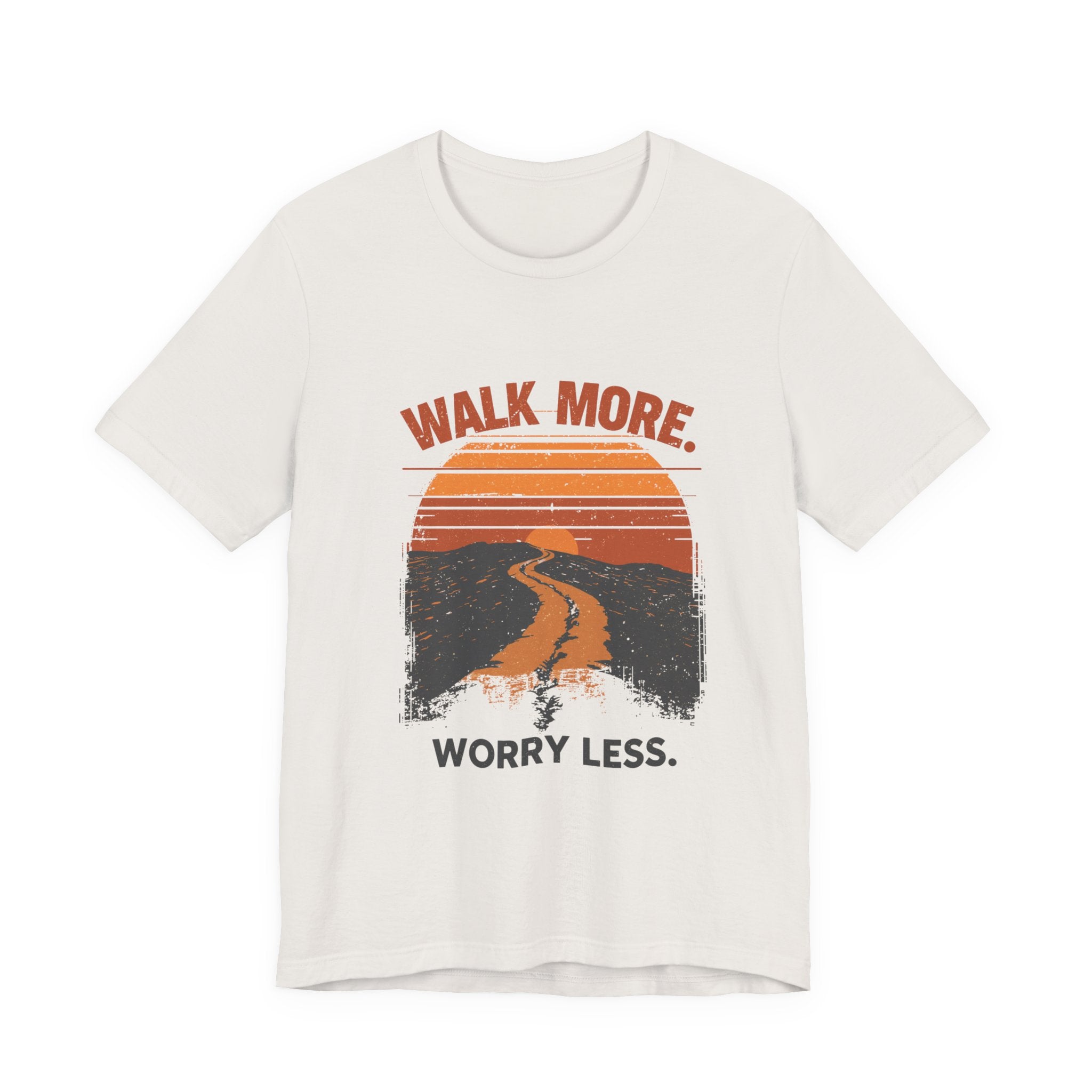 Walk More Worry Less Tee | Retro Sunset Road Graphic T-Shirt
