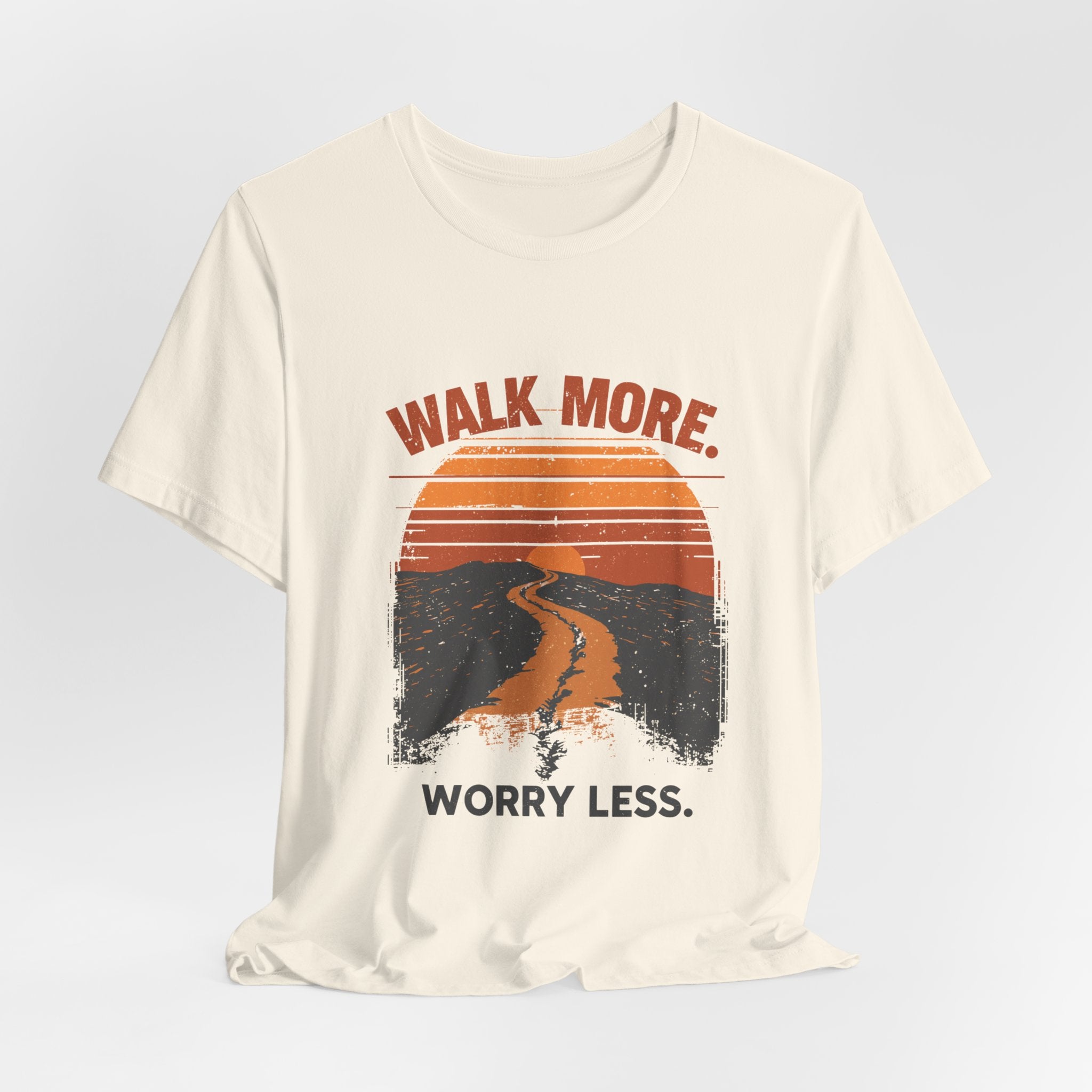 Walk More Worry Less Tee | Retro Sunset Road Graphic T-Shirt