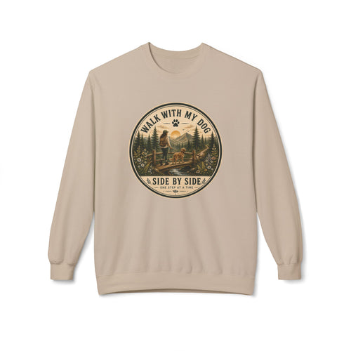 Crewneck Sweatshirt — "I Walk With My Dog Side by Side" Vintage Outdoor Graphic
