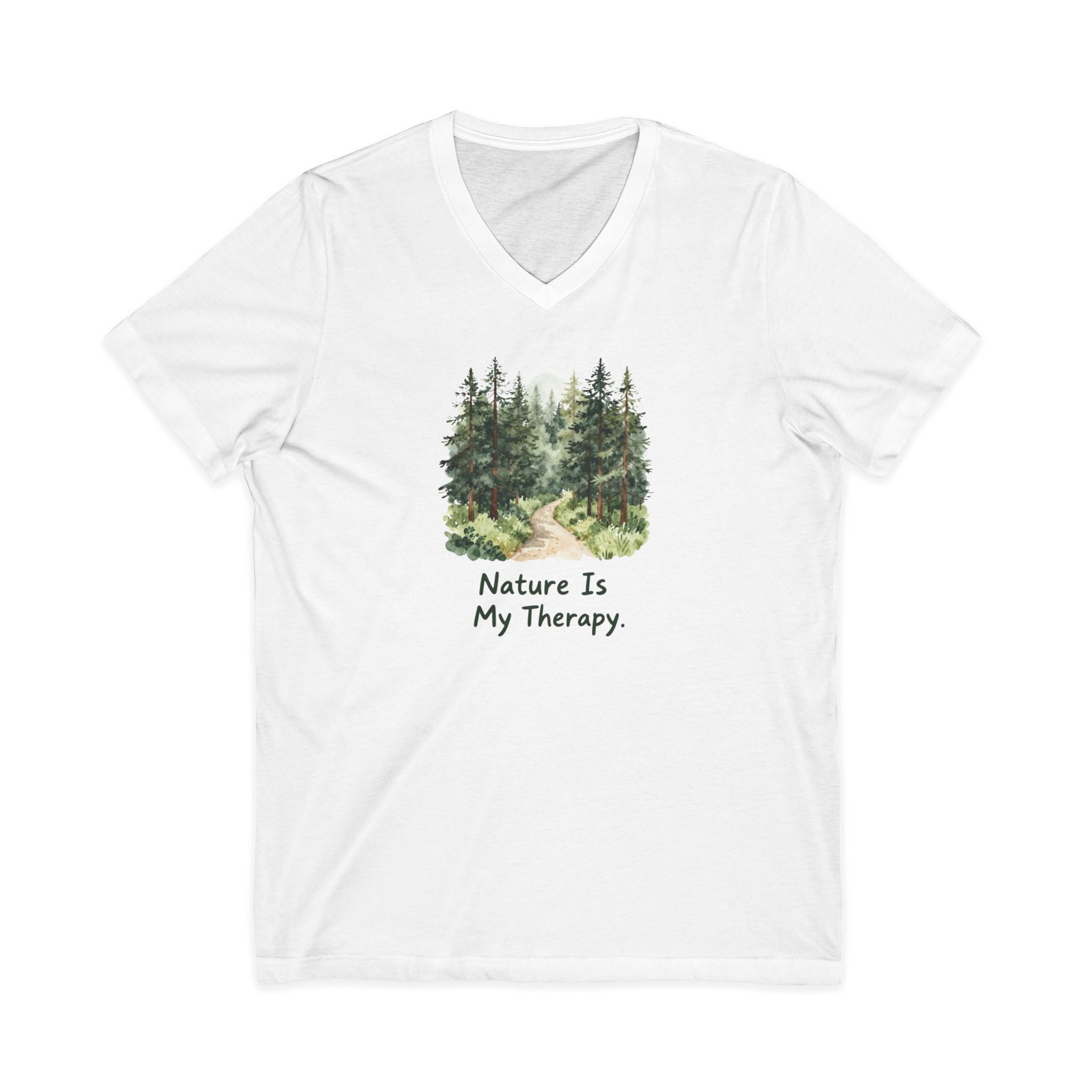 Nature Is My Therapy V-Neck Tee — Forest Watercolor Hiking Shirt