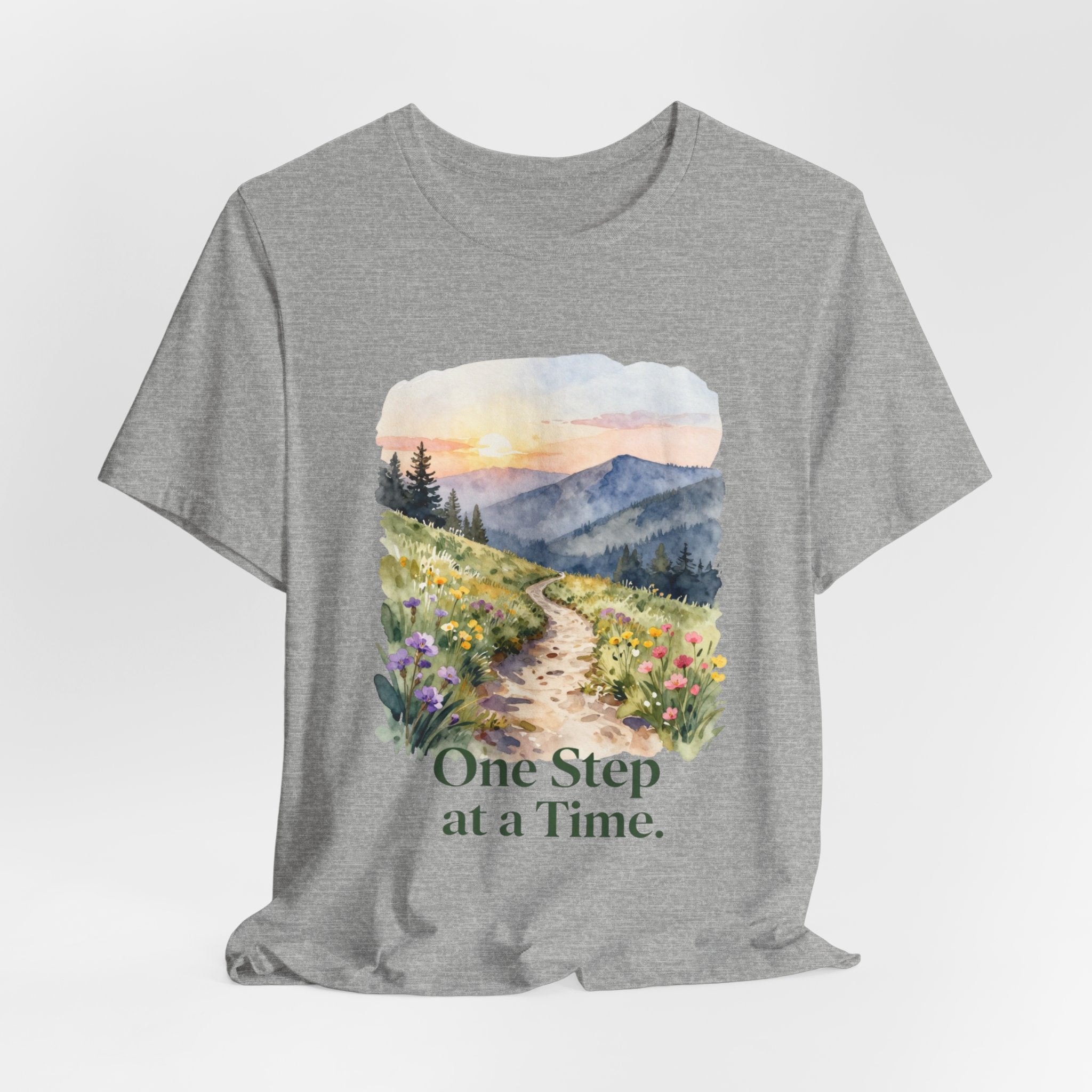 One Step at a Time Tee — Inspirational Mountain Path Graphic T-Shirt
