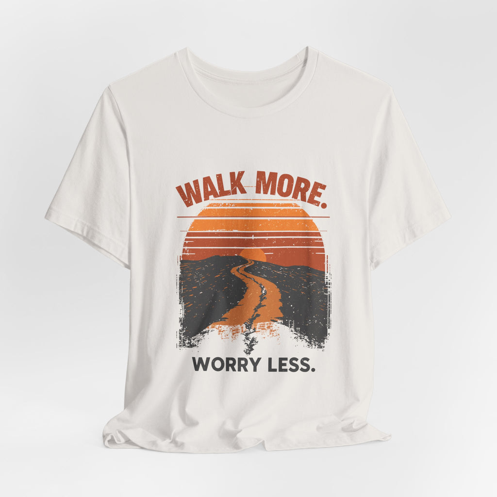 Walk More Worry Less Tee | Retro Sunset Road Graphic T-Shirt