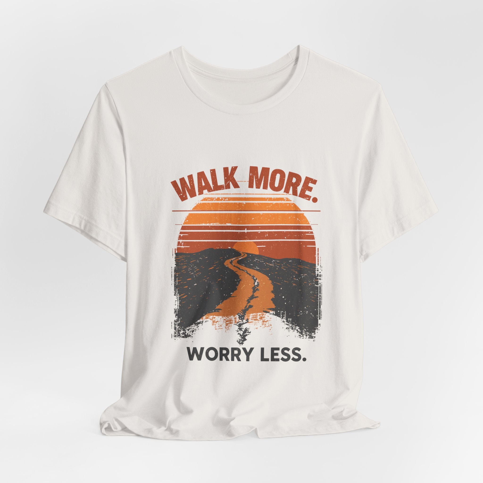 Walk More Worry Less Tee | Retro Sunset Road Graphic T-Shirt