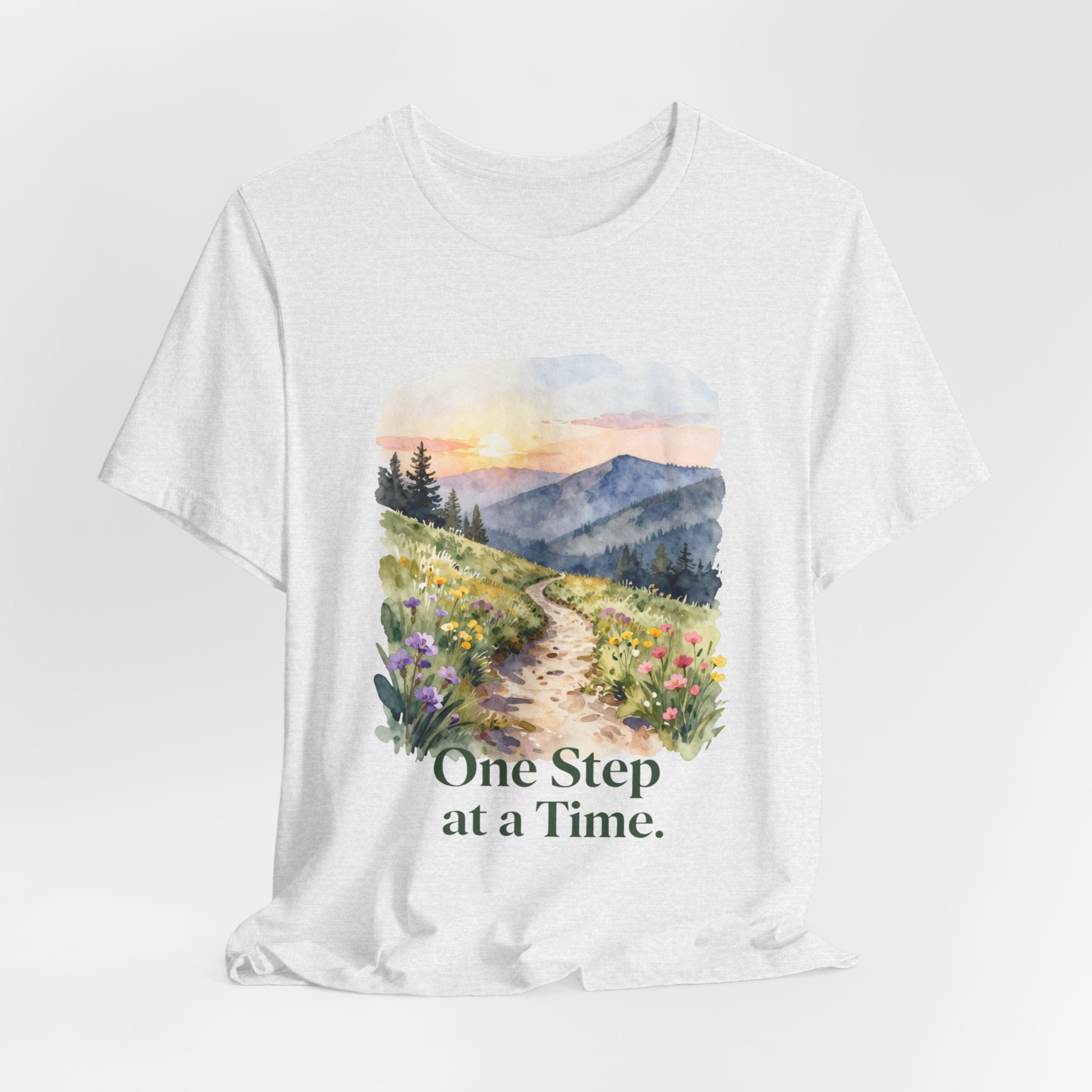 One Step at a Time Tee — Inspirational Mountain Path Graphic T-Shirt