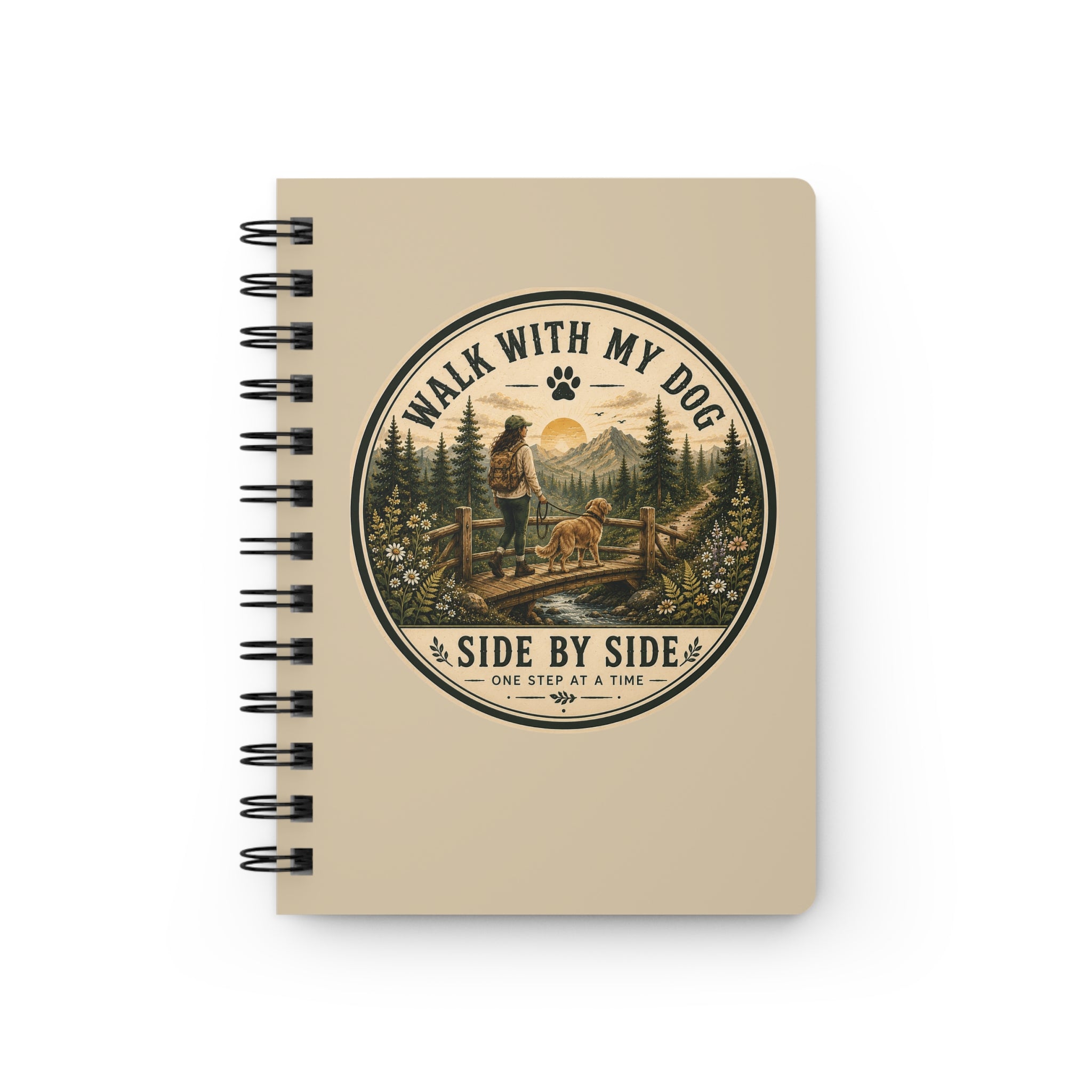 Dog Lover Spiral Journal — "I Walk With My Dog Side By Side" Nature Notebook