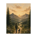 Matte Poster — Hiker and Dog Sunset Mountain Watercolor Print