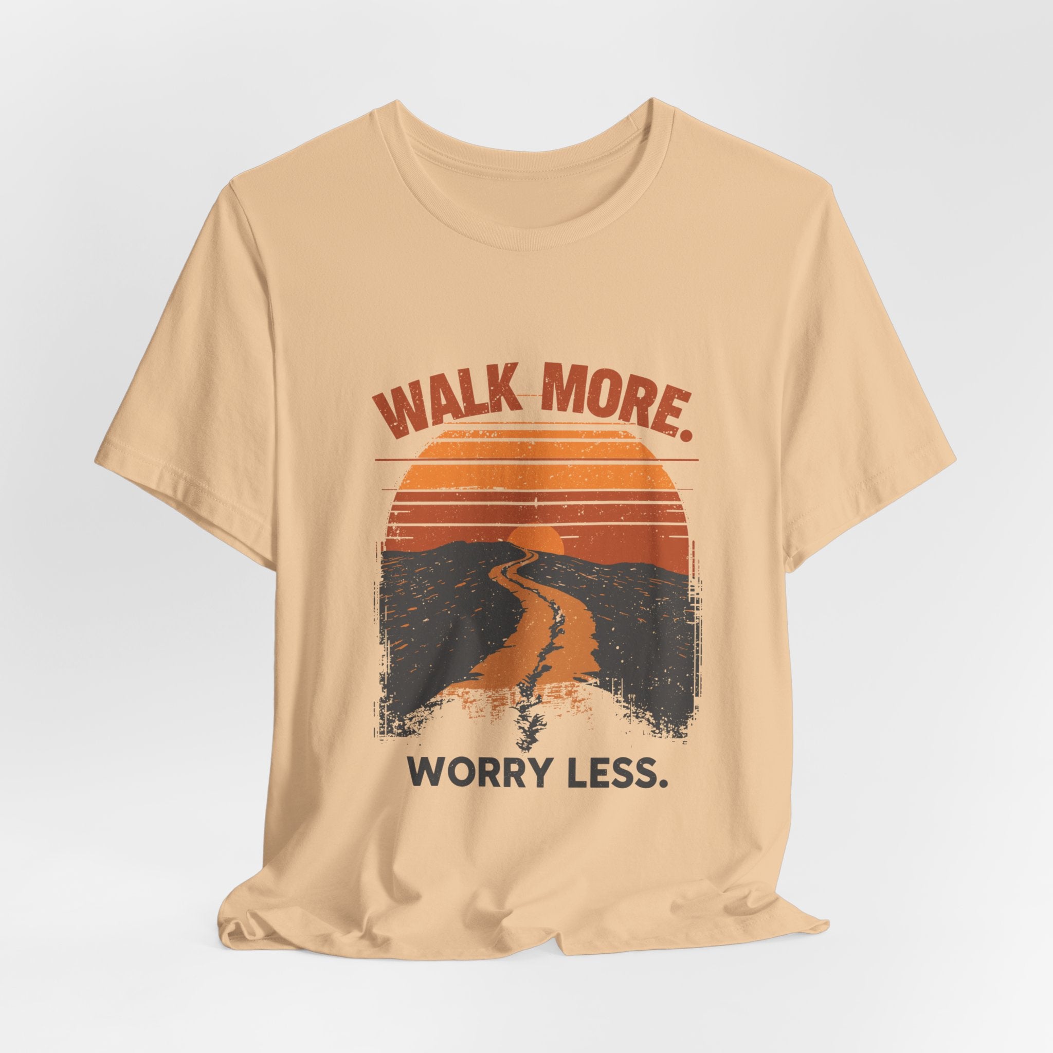 Walk More Worry Less Tee | Retro Sunset Road Graphic T-Shirt