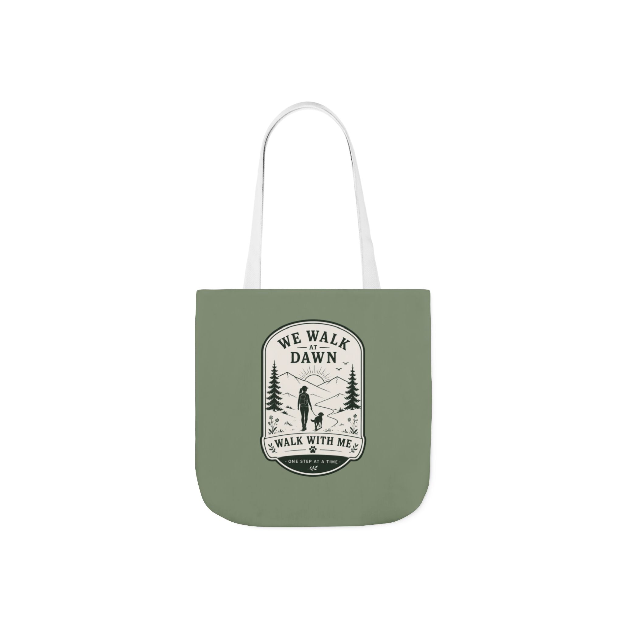 Tote Bag — 'We Walk at Dawn' Hiking Canvas Tote, Nature Patch Design