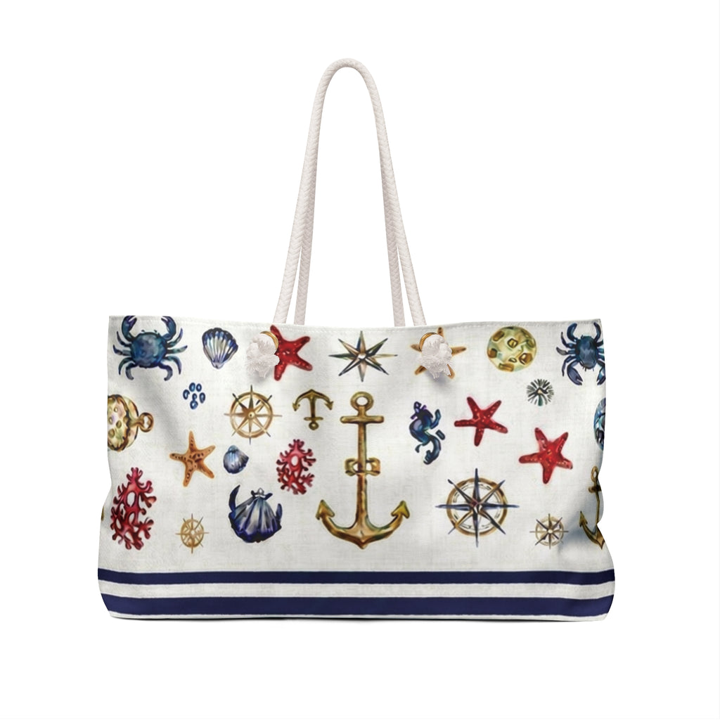 Nautical Weekender Bag – Sea Anchor, Starfish & Shell Travel Tote