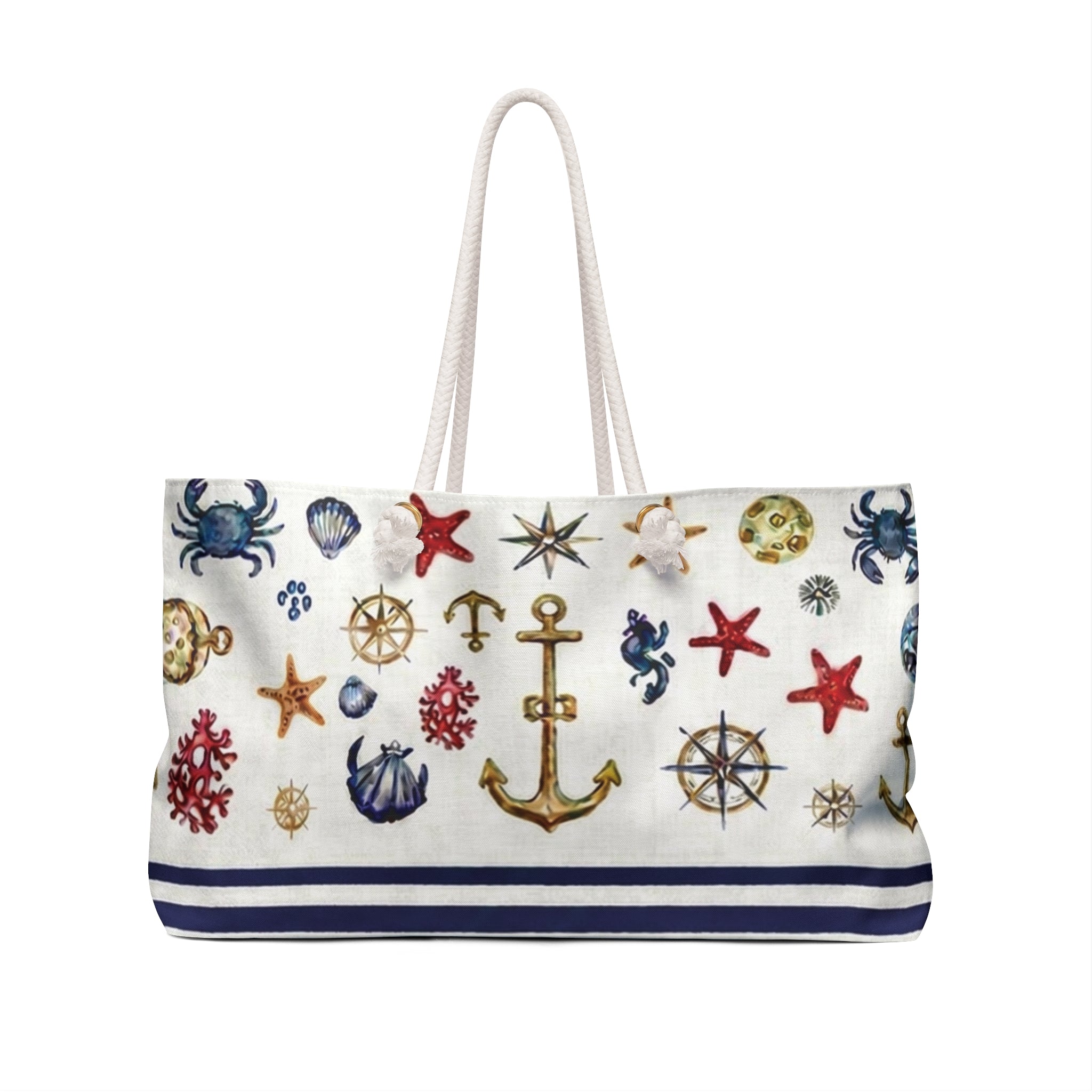 Nautical Weekender Bag – Sea Anchor, Starfish & Shell Travel Tote