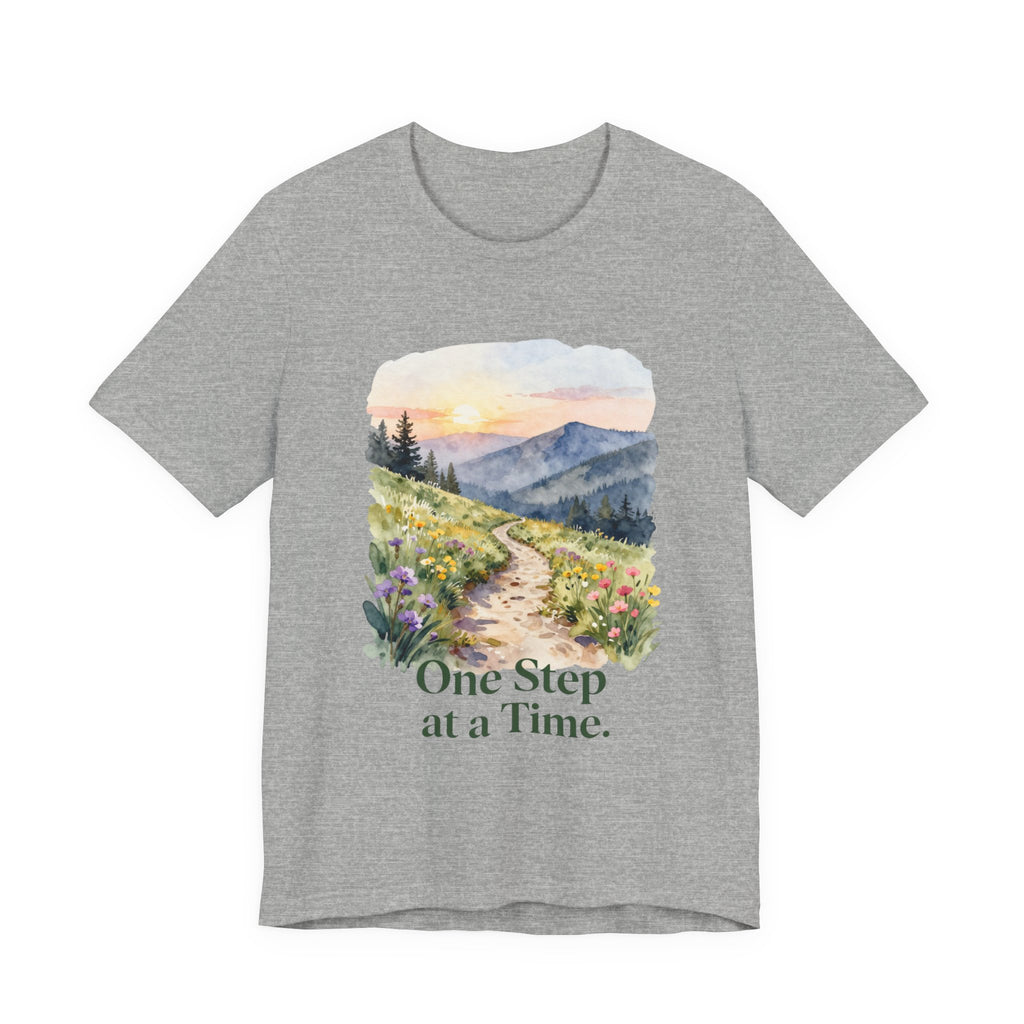 One Step at a Time Tee — Inspirational Mountain Path Graphic T-Shirt
