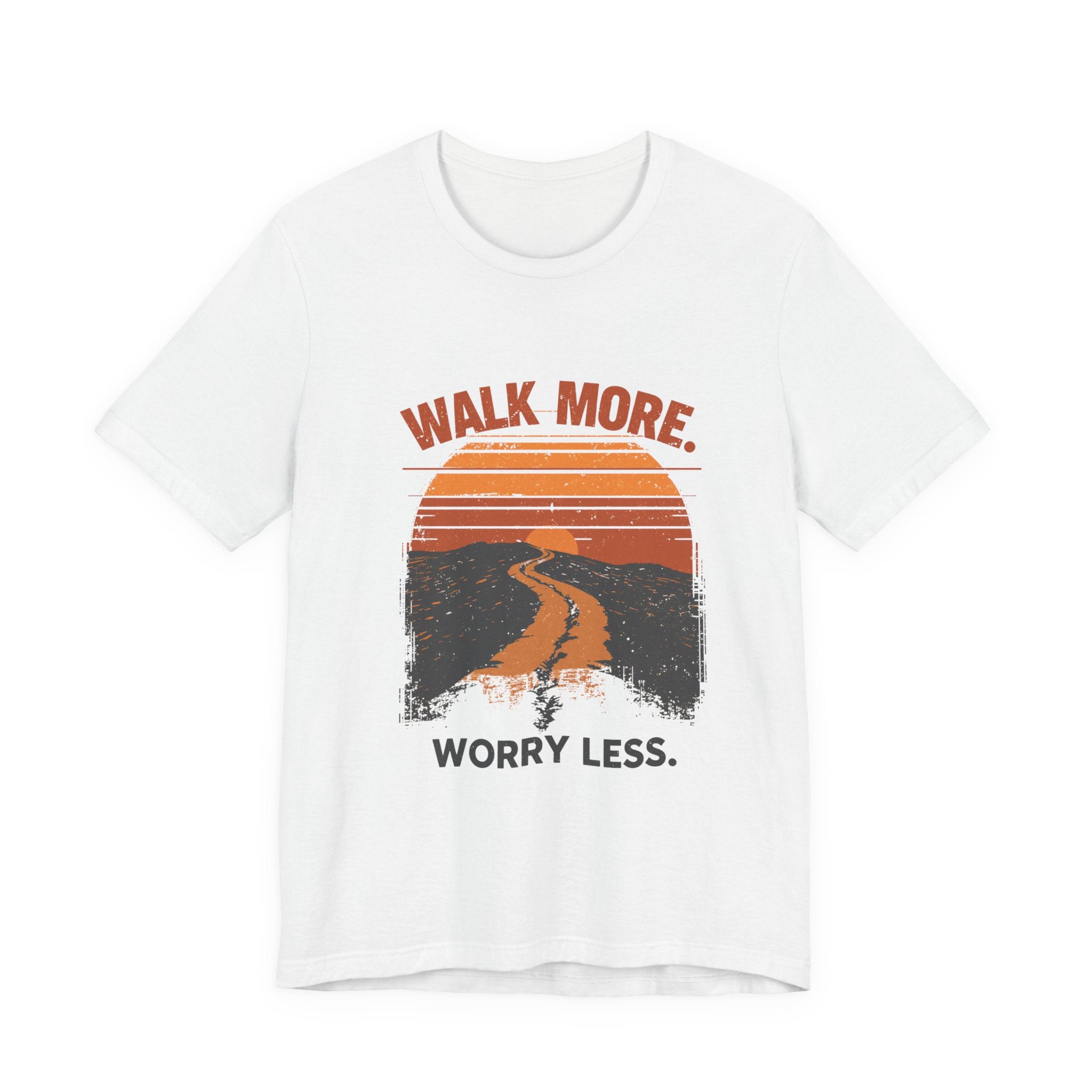 Walk More Worry Less Tee | Retro Sunset Road Graphic T-Shirt