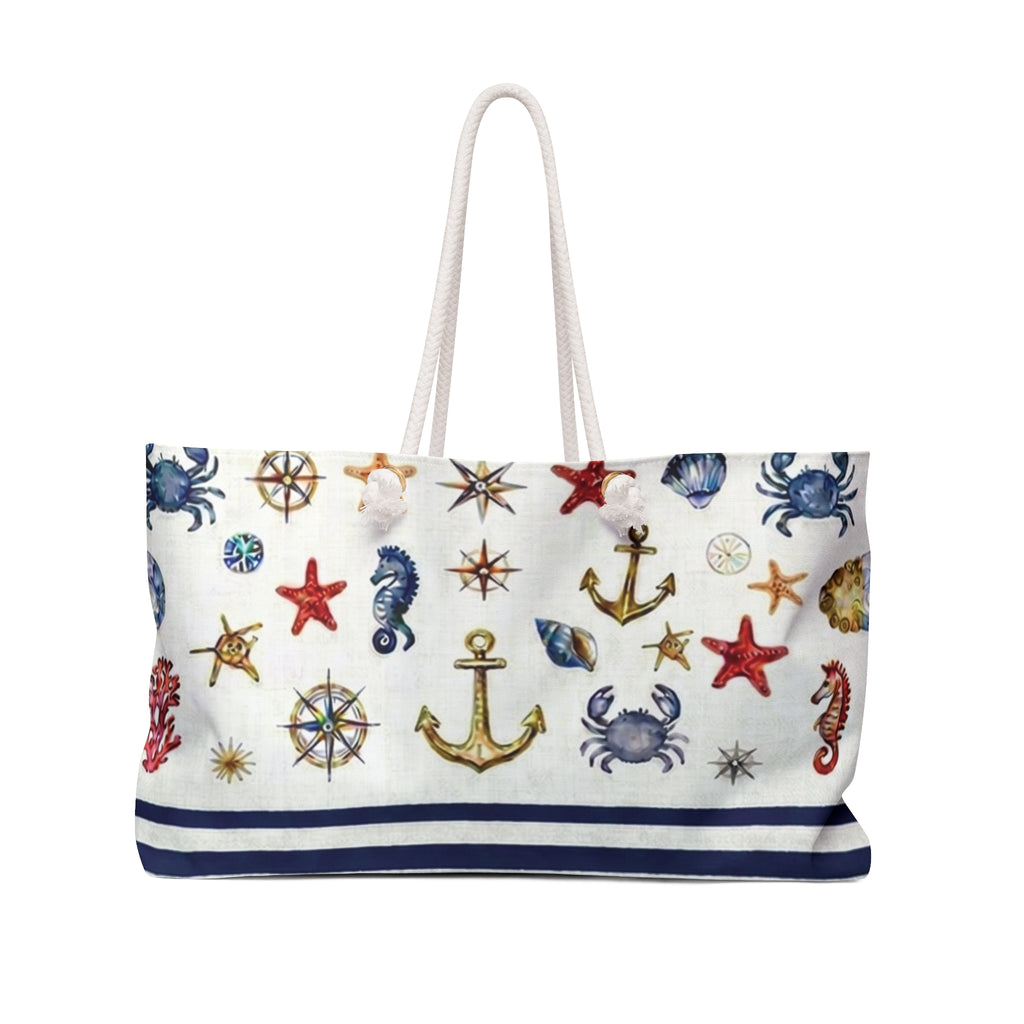 Nautical Weekender Bag – Sea Anchor, Starfish & Shell Travel Tote