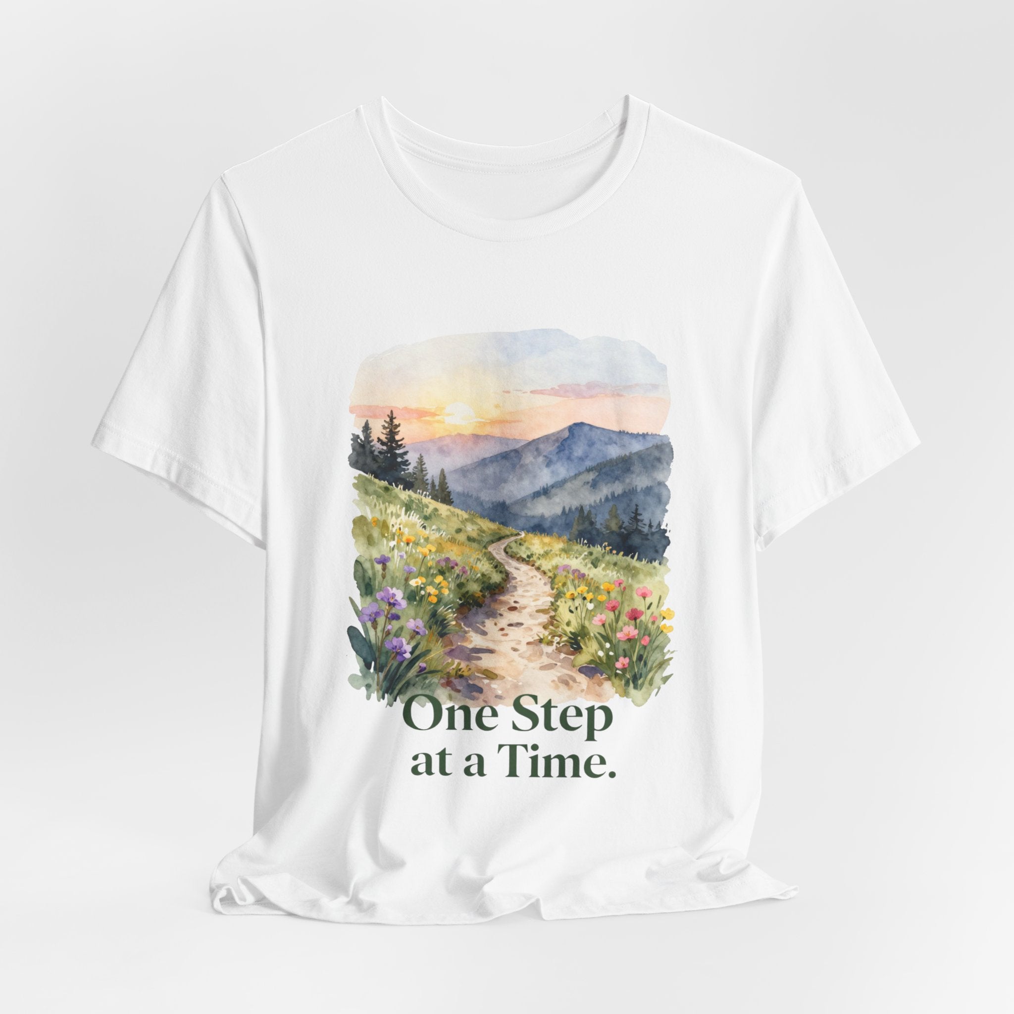 One Step at a Time Tee — Inspirational Mountain Path Graphic T-Shirt