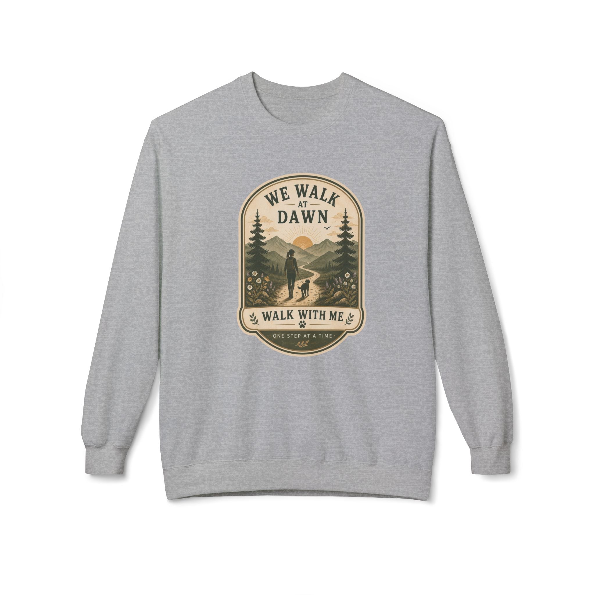 Sweatshirt - "We Walk at Dawn" Hiking Badge Crewneck