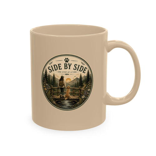 Earth Tones Ceramic Mug with Botanical Emblem — Cozy Rustic Coffee Cup