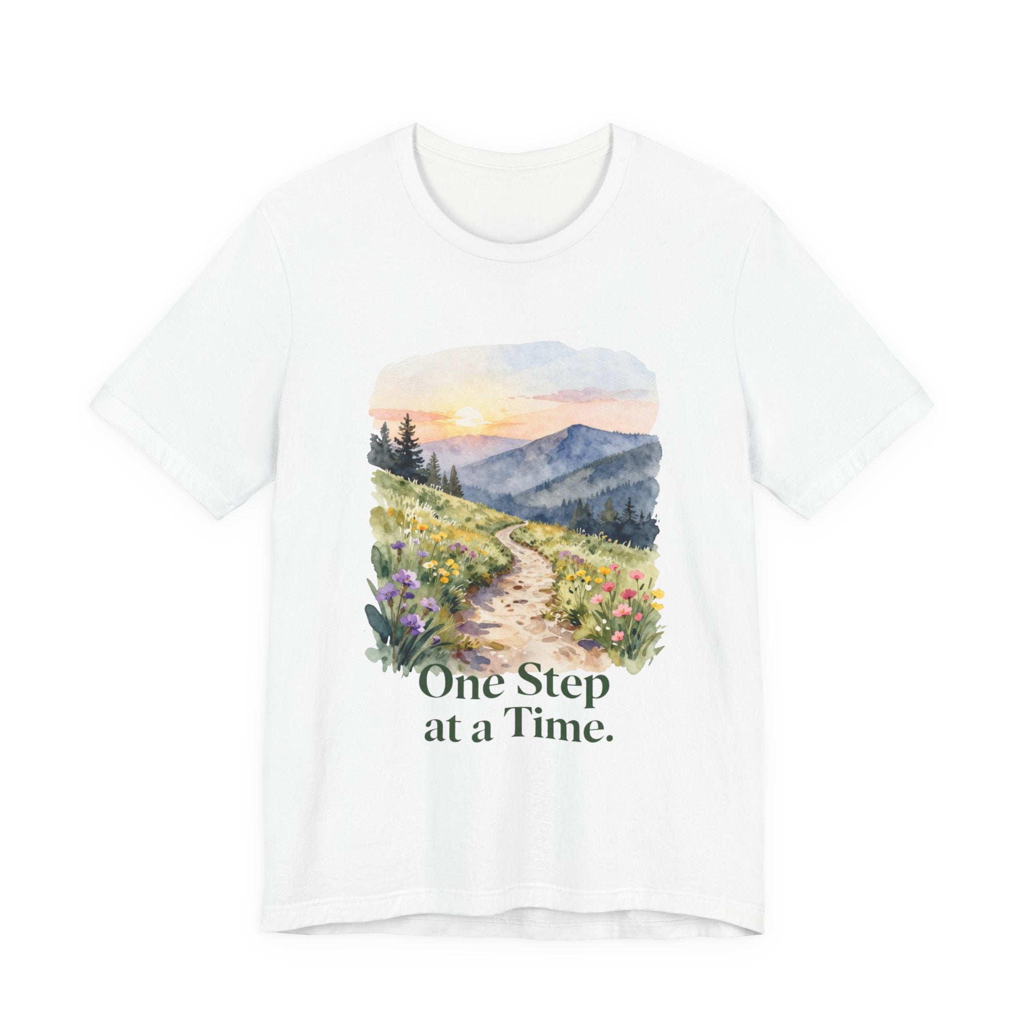 One Step at a Time Tee — Inspirational Mountain Path Graphic T-Shirt