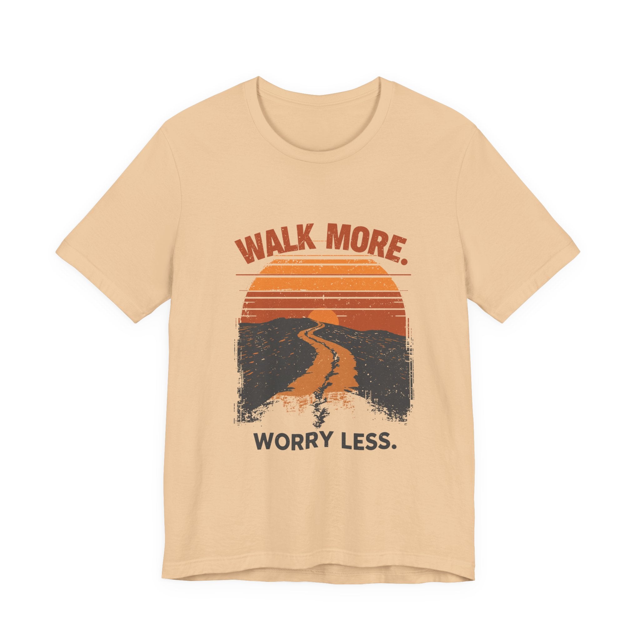 Walk More Worry Less Tee | Retro Sunset Road Graphic T-Shirt