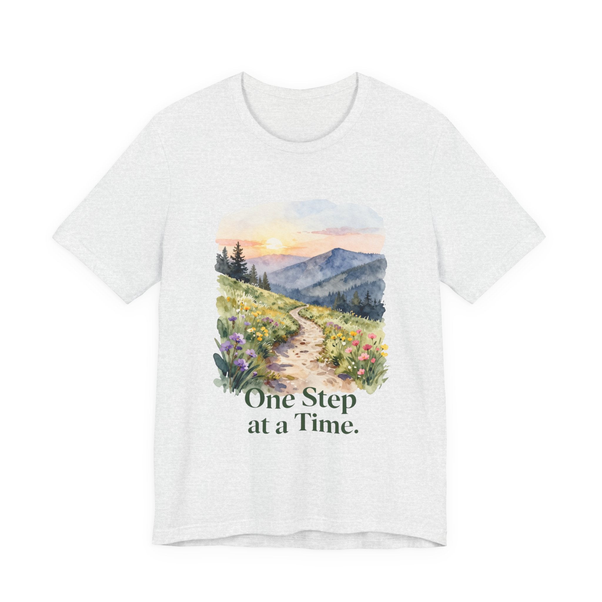 One Step at a Time Tee — Inspirational Mountain Path Graphic T-Shirt