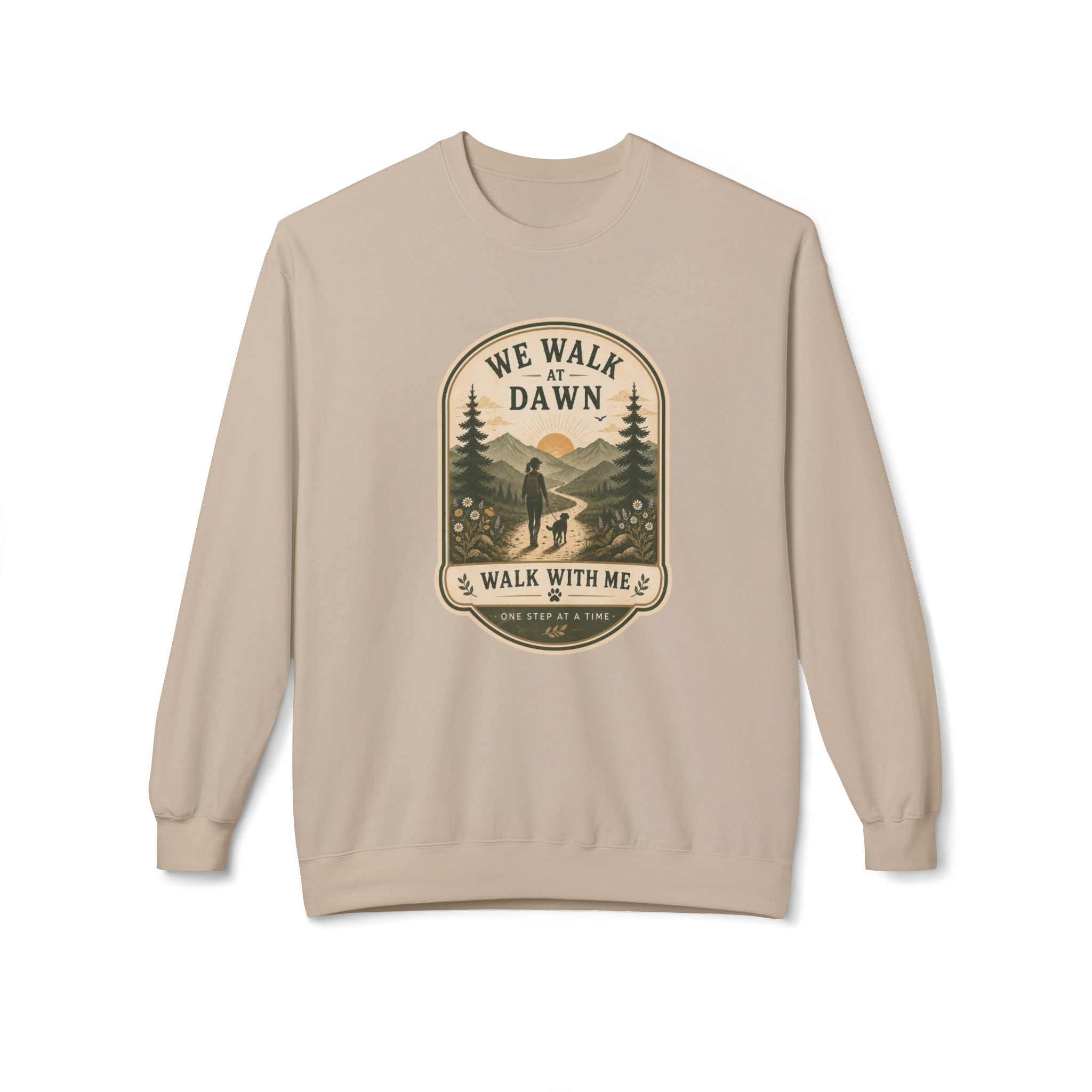 Sweatshirt - "We Walk at Dawn" Hiking Badge Crewneck