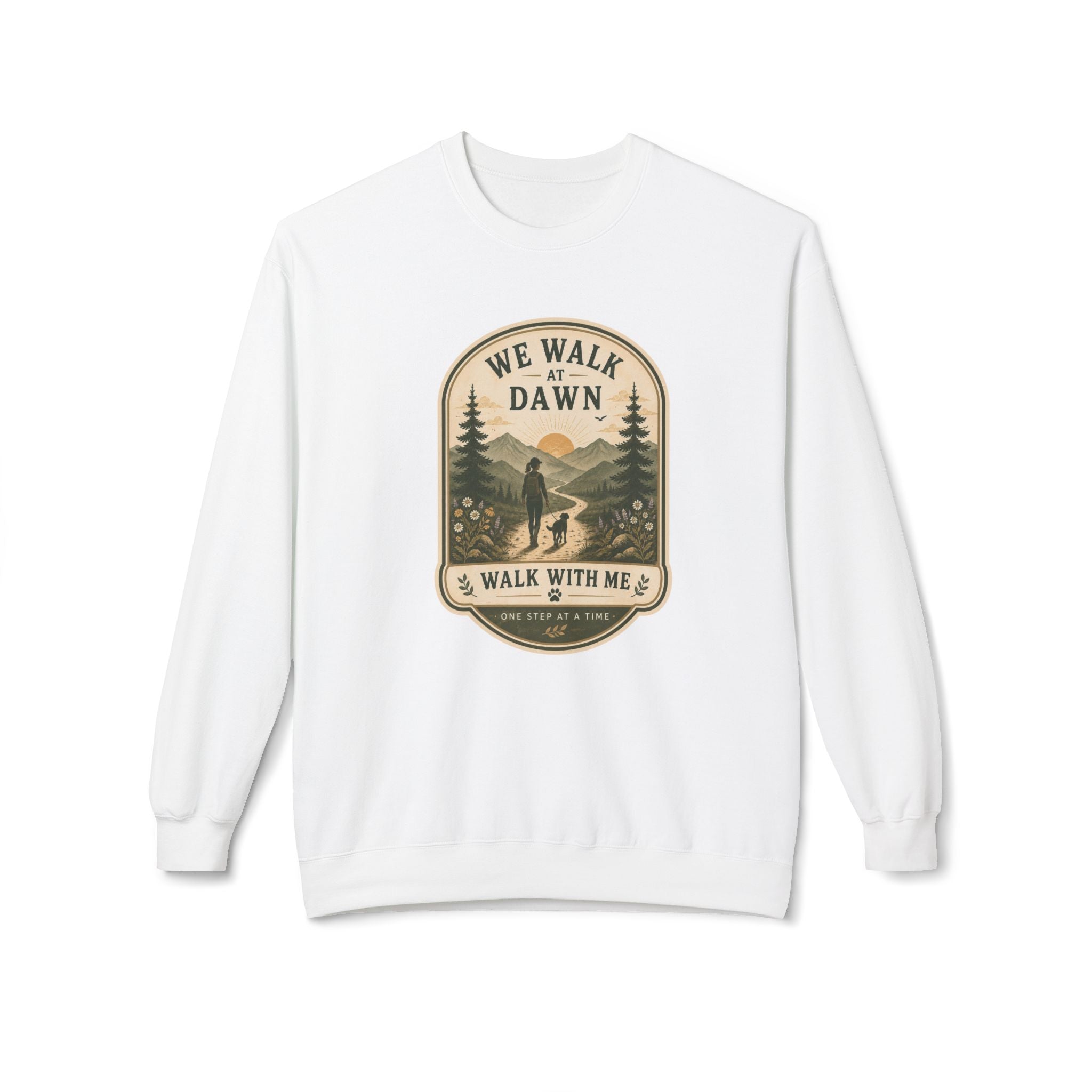 Sweatshirt - "We Walk at Dawn" Hiking Badge Crewneck