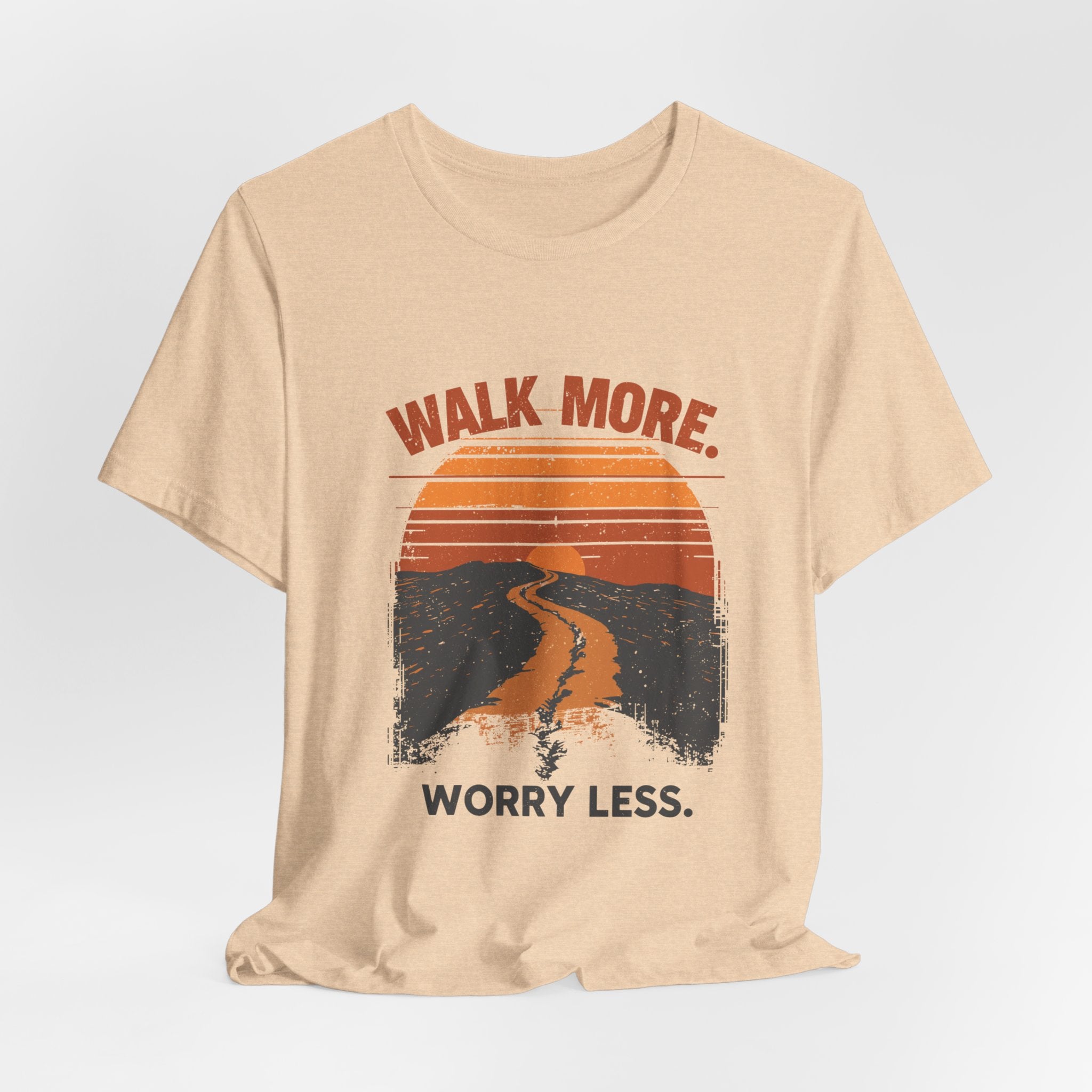 Walk More Worry Less Tee | Retro Sunset Road Graphic T-Shirt